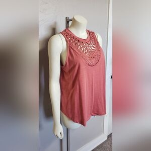 Maurice Burnt Orange Crew Neck Crochet Tank Top